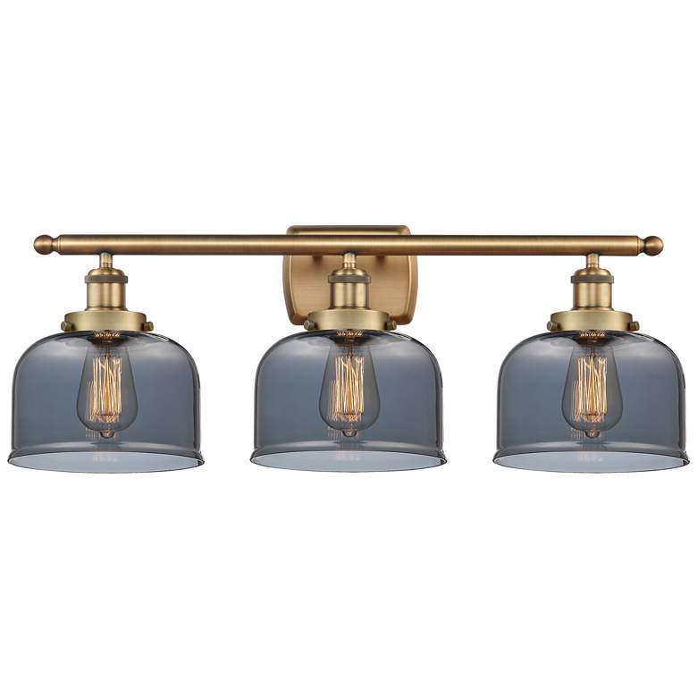Image 1 Ballston Urban Bell 28" 3 Light Brushed Brass Bath Light w/ Smoke Shad
