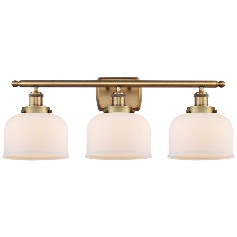 Image 1 Ballston Urban Bell 28" 3 Light Brushed Brass Bath Light w/ White Shad