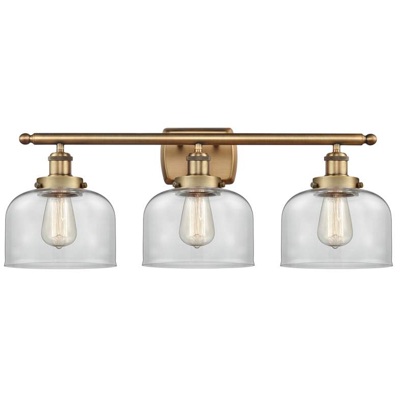 Image 1 Ballston Urban Bell 28" 3 Light Brushed Brass LED Bath Light w/ Clear