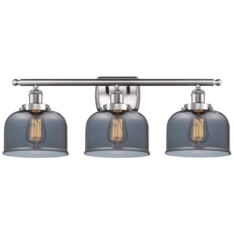 Image 1 Ballston Urban Bell 28"W 3 Light Brushed Nickel Bath Light w/ Smoke Sh