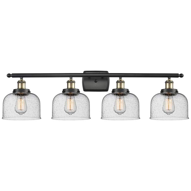 Image 1 Ballston Urban Bell 38" 4 Light Black Brass Bath Light w/ Seedy Shade