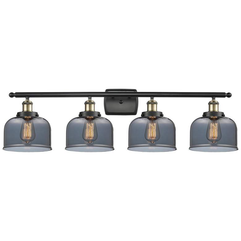 Image 1 Ballston Urban Bell 38" 4 Light Black Brass LED Bath Light w/ Smoke Sh