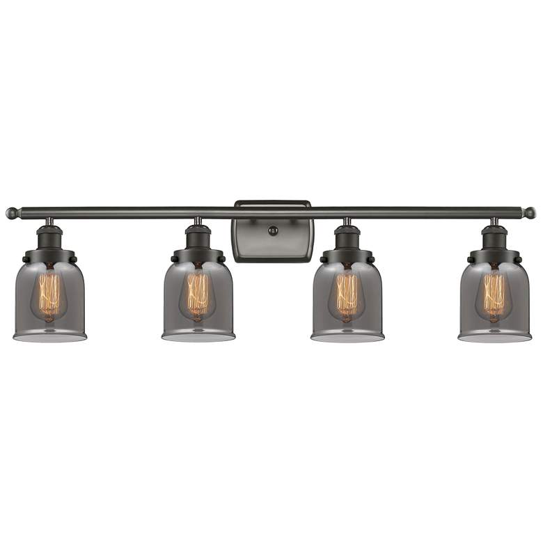 Image 1 Ballston Urban Bell 5" 36"W 4 Light Bronze Bath Light w/ Smoke Sh