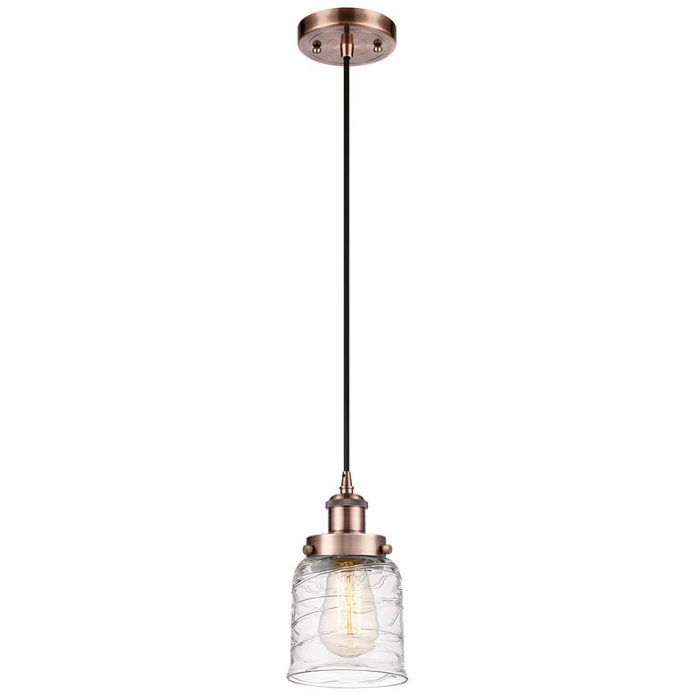 Image 1 Ballston Urban Bell 5" Antique Copper Corded Mini Pendant w/ Deco Shad