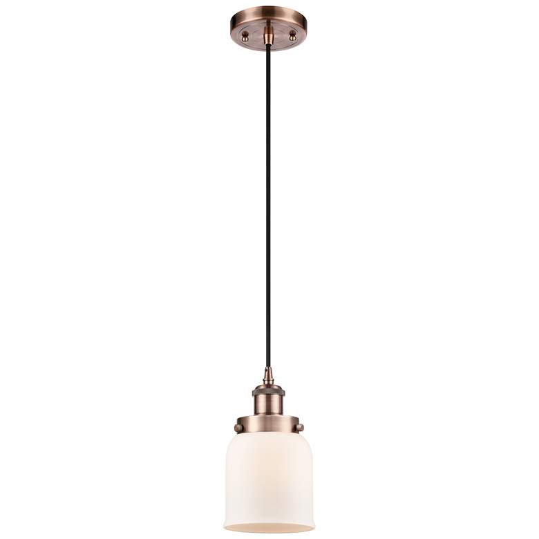 Image 1 Ballston Urban Bell 5" Antique Copper Corded Mini Pendant w/ White Sha