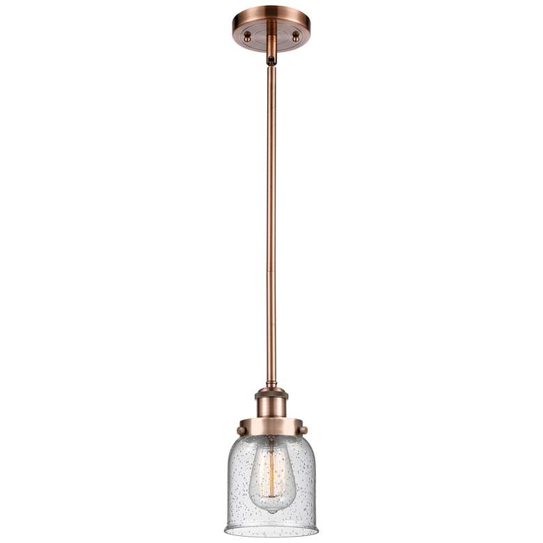 Image 1 Ballston Urban Bell 5" Antique Copper Stemmed Mini Pendant w/ Seedy Sh