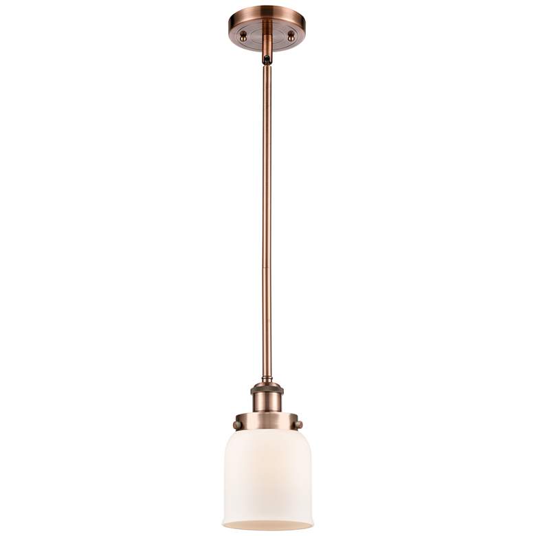 Image 1 Ballston Urban Bell 5" Antique Copper Stemmed Mini Pendant w/ White Sh