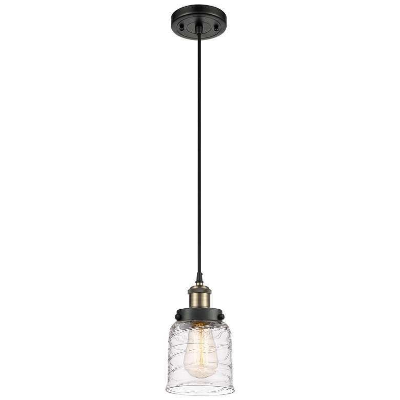 Image 1 Ballston Urban Bell 5" Black Brass Corded Mini Pendant w/ Deco Shade