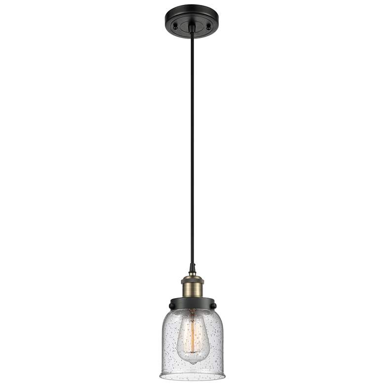 Image 1 Ballston Urban Bell 5" Black Brass Corded Mini Pendant w/ Seedy Shade