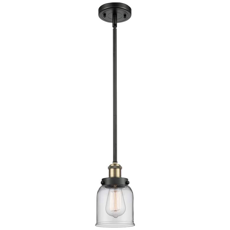 Image 1 Ballston Urban Bell 5" Black Brass Stemmed Mini Pendant w/ Clear Shade