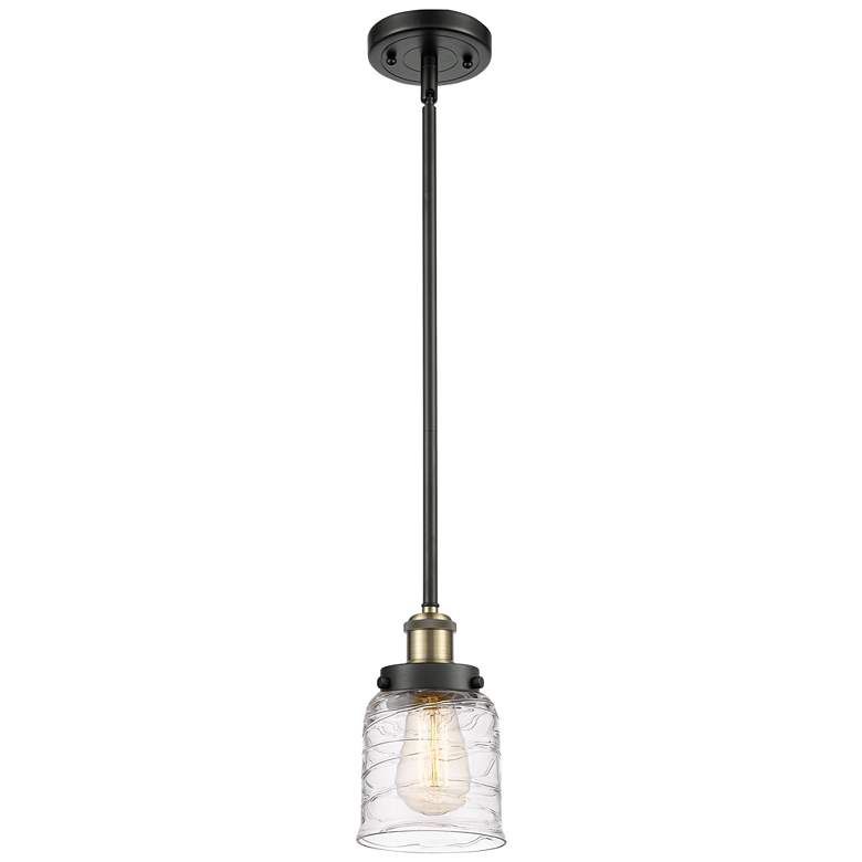 Image 1 Ballston Urban Bell 5" Black Brass Stemmed Mini Pendant w/ Deco Shade