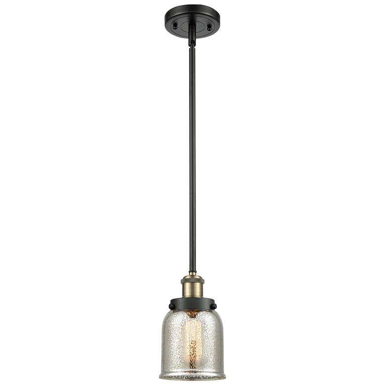 Image 1 Ballston Urban Bell 5" Black Brass Stemmed Mini Pendant w/ Mercury Sha