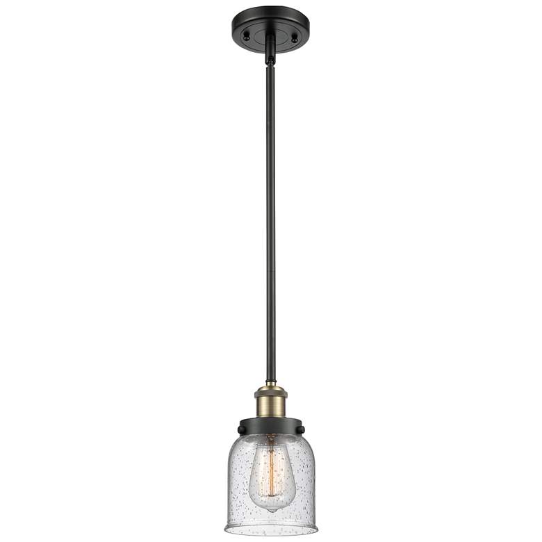 Image 1 Ballston Urban Bell 5" Black Brass Stemmed Mini Pendant w/ Seedy Shade