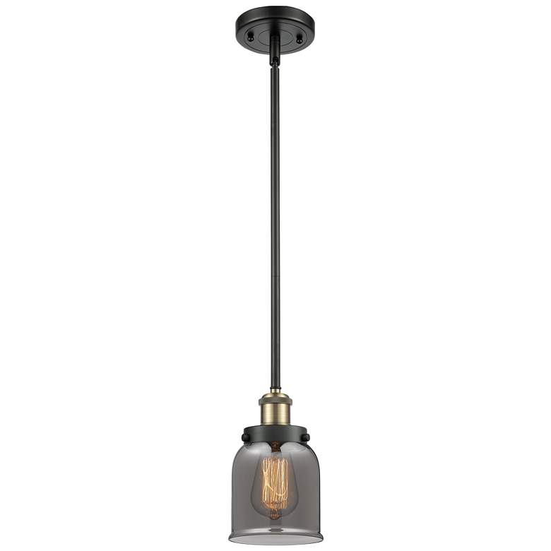 Image 1 Ballston Urban Bell 5" Black Brass Stemmed Mini Pendant w/ Smoke Shade