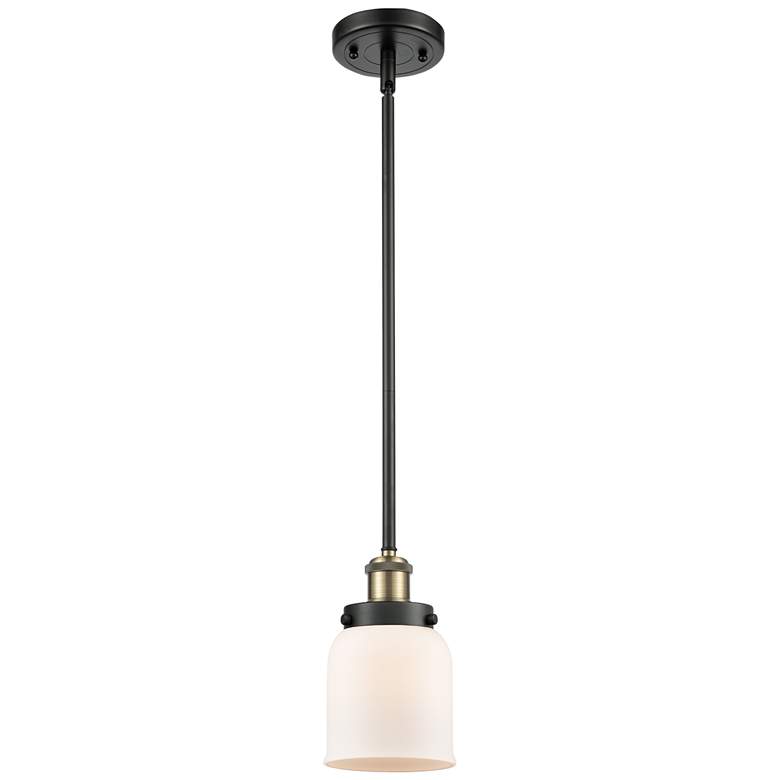 Image 1 Ballston Urban Bell 5" Black Brass Stemmed Mini Pendant w/ White Shade