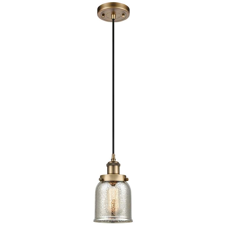 Image 1 Ballston Urban Bell 5" Brushed Brass Corded Mini Pendant w/ Mercury Sh
