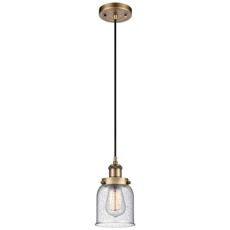 Image 1 Ballston Urban Bell 5" Brushed Brass Corded Mini Pendant w/ Seedy Shad
