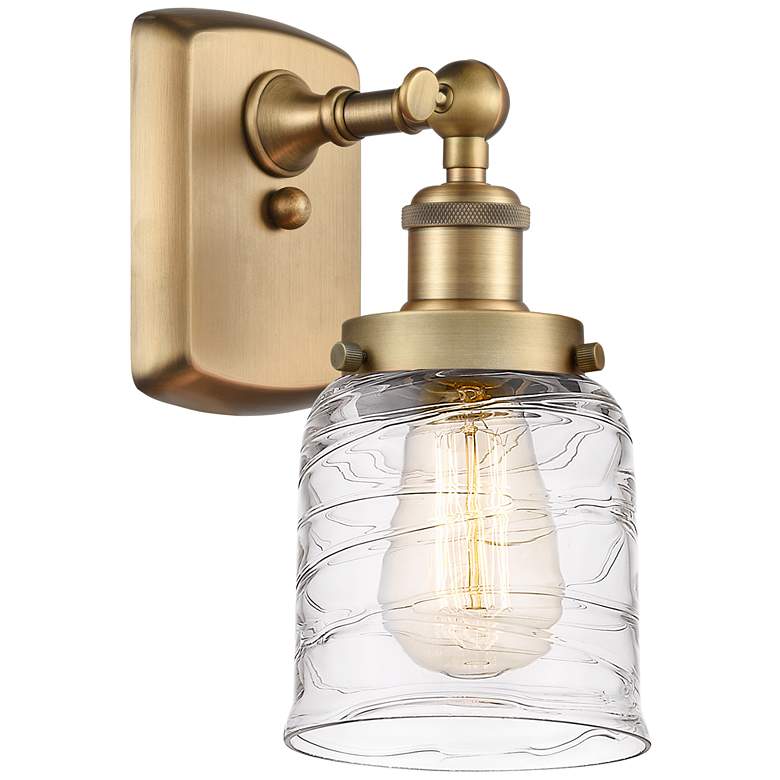 Image 1 Ballston Urban Bell 5" Brushed Brass Sconce With Deco Swirl Shade