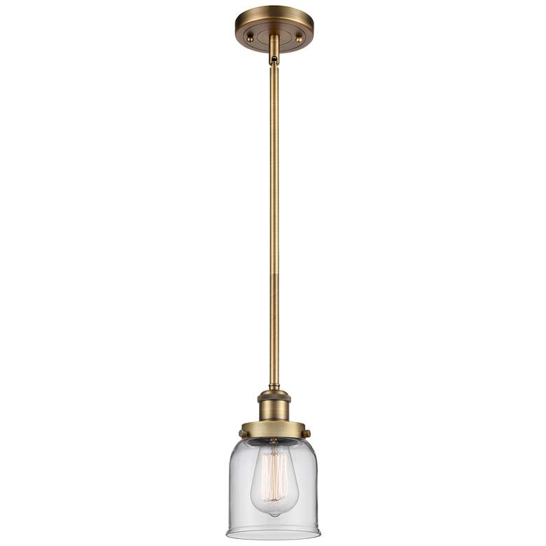 Image 1 Ballston Urban Bell 5" Brushed Brass Stemmed Mini Pendant w/ Clear Sha