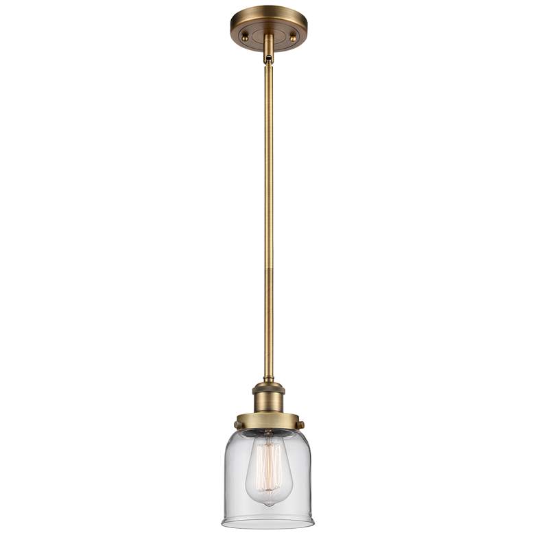 Image 1 Ballston Urban Bell 5 inch Brushed Brass Stemmed Mini Pendant w/ Clear Sha