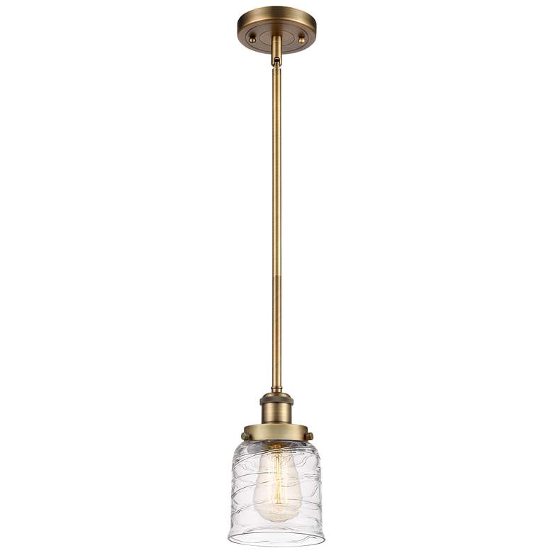 Image 1 Ballston Urban Bell 5" Brushed Brass Stemmed Mini Pendant w/ Deco Shad