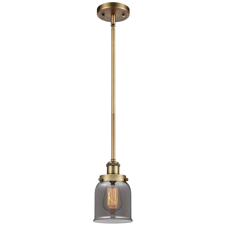 Image 1 Ballston Urban Bell 5" Brushed Brass Stemmed Mini Pendant w/ Smoke Sha