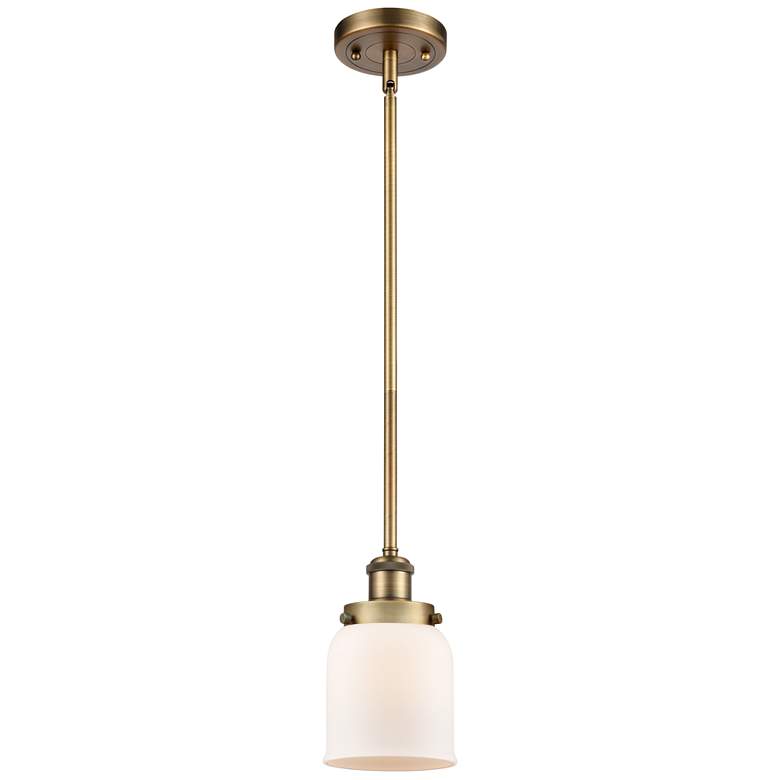 Image 1 Ballston Urban Bell 5" Brushed Brass Stemmed Mini Pendant w/ White Sha