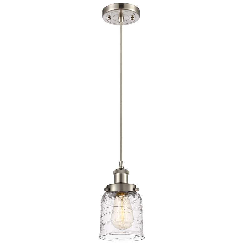 Image 1 Ballston Urban Bell 5" Brushed Nickel Corded Mini Pendant w/ Deco Shad