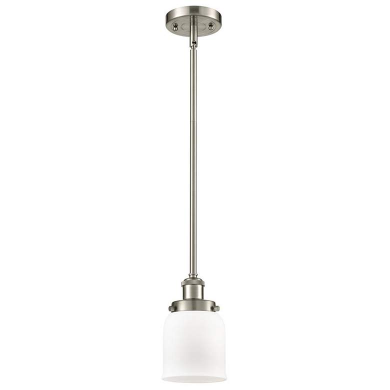 Image 1 Ballston Urban Bell 5" Brushed Nickel Stemmed Mini Pendant w/ White Sh