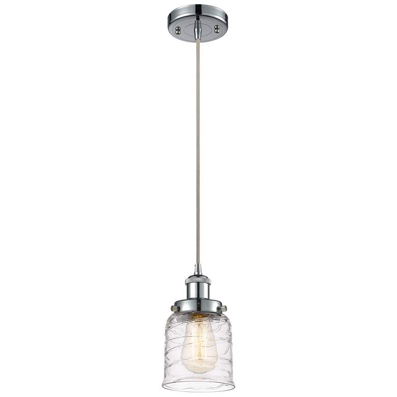 Image 1 Ballston Urban Bell 5" Chrome Corded Mini Pendant w/ Deco Swirl Shade