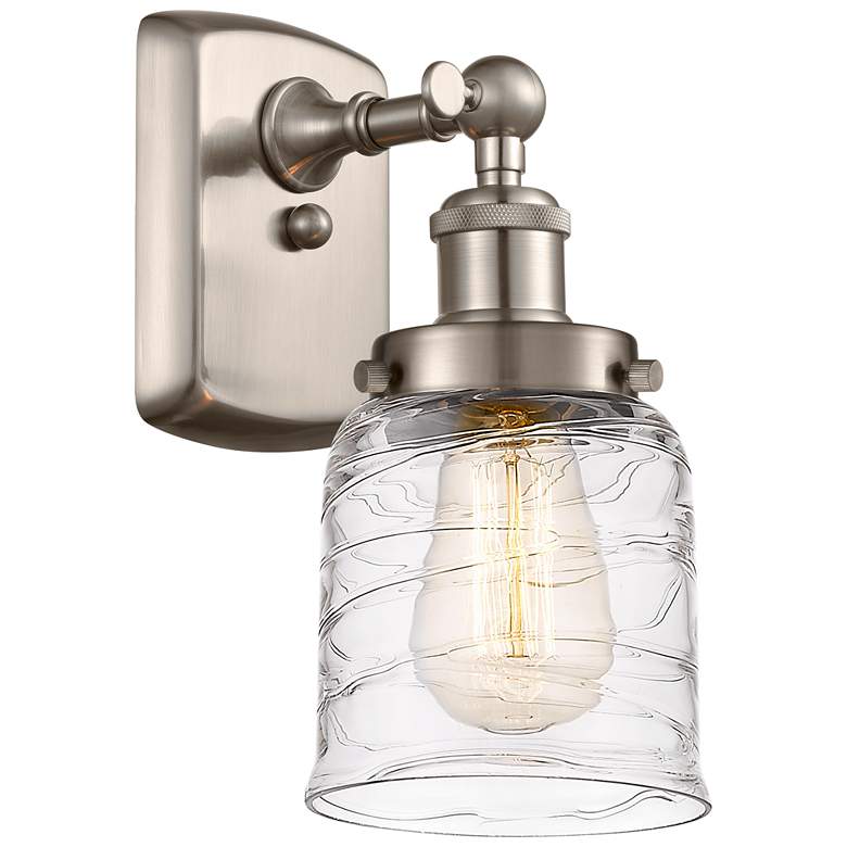 Image 1 Ballston Urban Bell 5" Incandescent Sconce - Nickel - Deco Swirl Shade