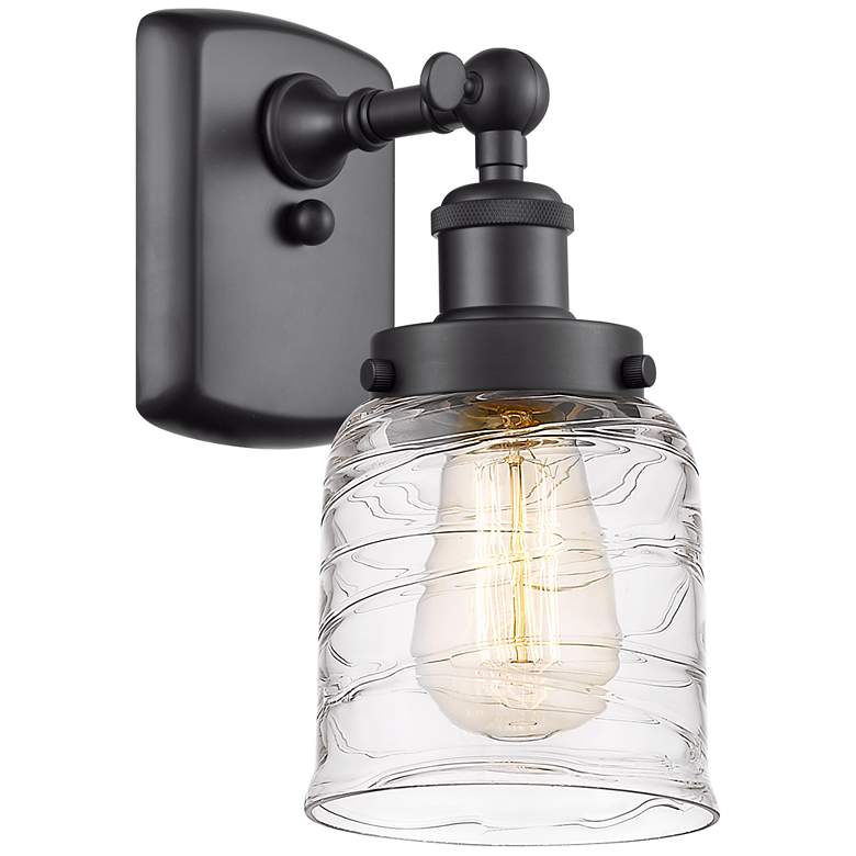 Image 1 Ballston Urban Bell 5" LED Sconce - Matte Black Finish - Deco Swirl Sh
