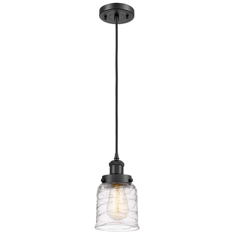 Image 1 Ballston Urban Bell 5" Matte Black Corded Mini Pendant w/ Deco Swirl S