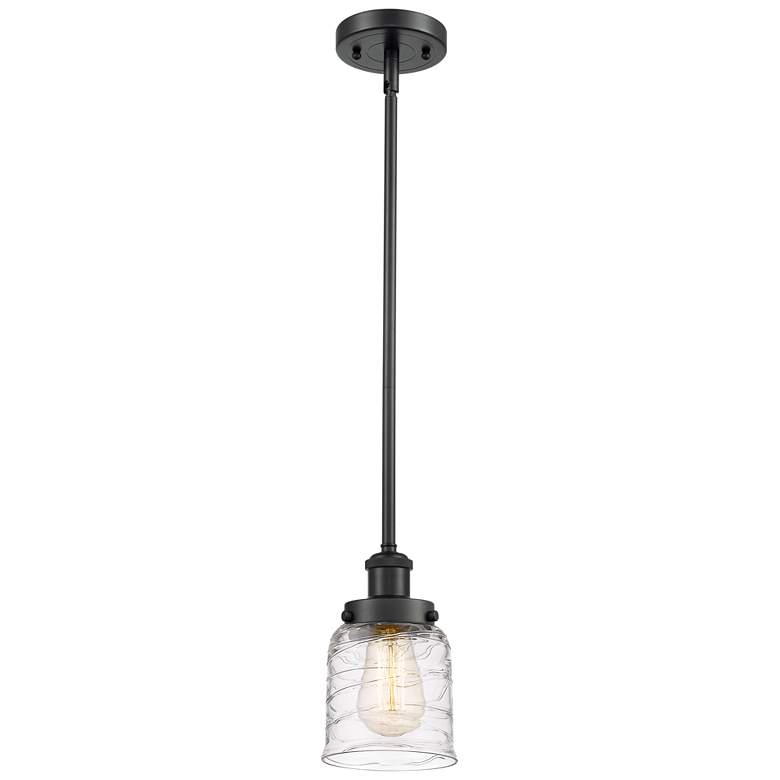 Image 1 Ballston Urban Bell 5" Matte Black Stemmed Mini Pendant w/ Deco Swirl