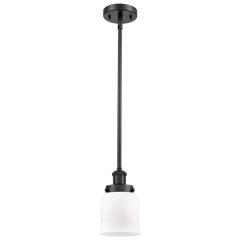 Image 1 Ballston Urban Bell 5" Matte Black Stemmed Mini Pendant w/ White Shade