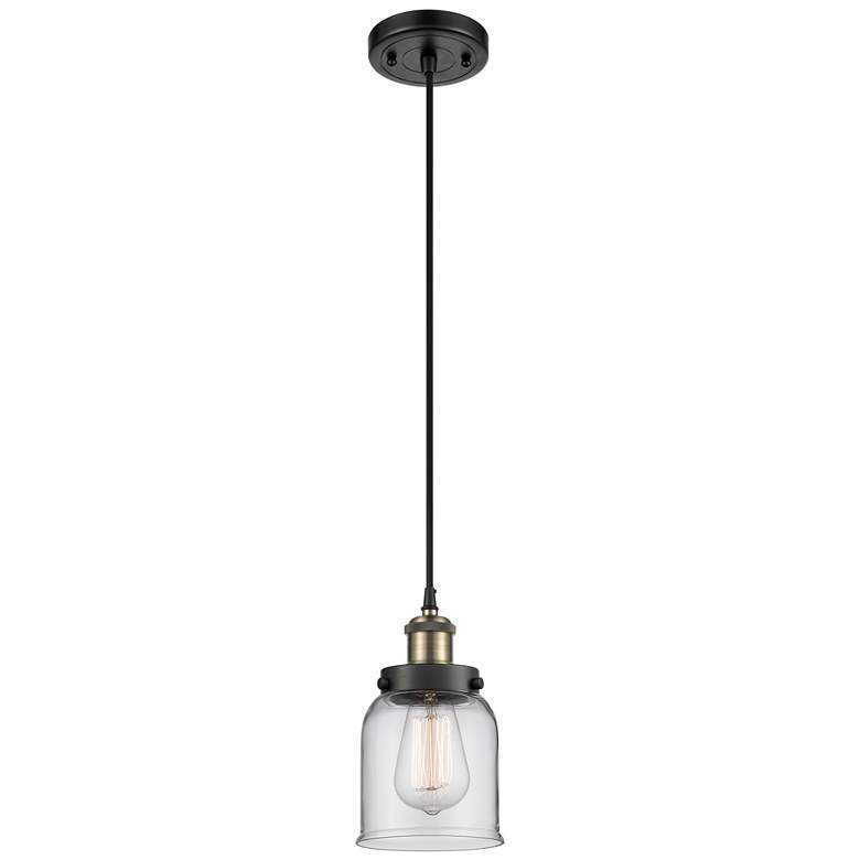 Image 1 Ballston Urban Bell 5" Mini Pendant - Black Antique Brass - Clear Shad