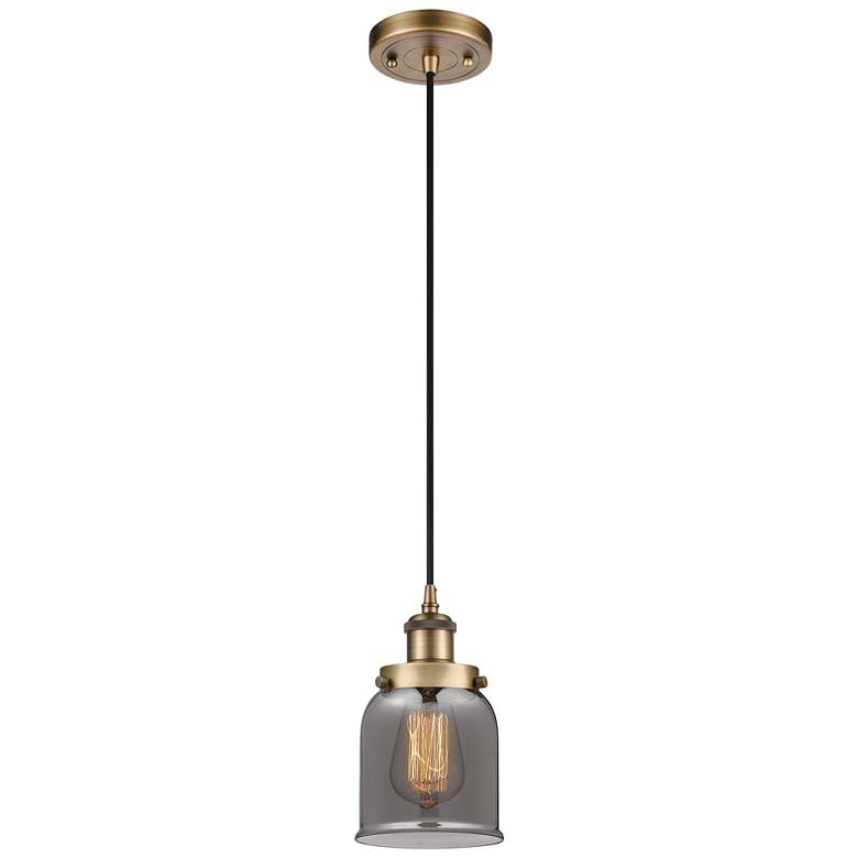 Image 1 Ballston Urban Bell 5" Mini Pendant - Brushed Brass - Plated Smoke Sha