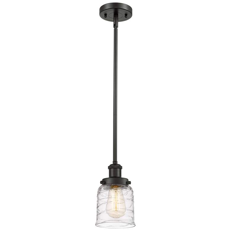 Image 1 Ballston Urban Bell 5" Oil Rubbed Bronze Stemmed Mini Pendant w/ Deco