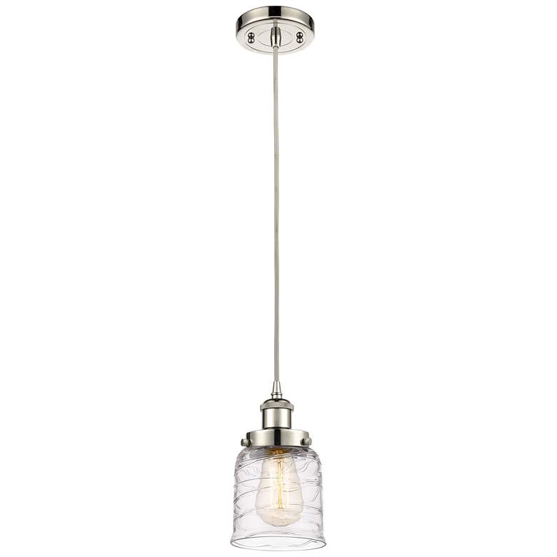 Image 1 Ballston Urban Bell 5" Polished Nickel Corded Mini Pendant w/ Deco Sha