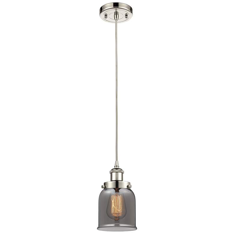 Image 1 Ballston Urban Bell 5" Polished Nickel Corded Mini Pendant w/ Smoke Sh