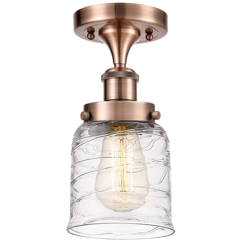 Image 1 Ballston Urban Bell 5" Semi-Flush Mount - Antique Copper - Deco Swirl