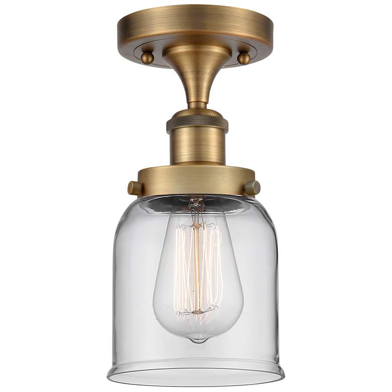 Image 1 Ballston Urban Bell 5" Semi-Flush Mount - Brushed Brass - Clear Shade