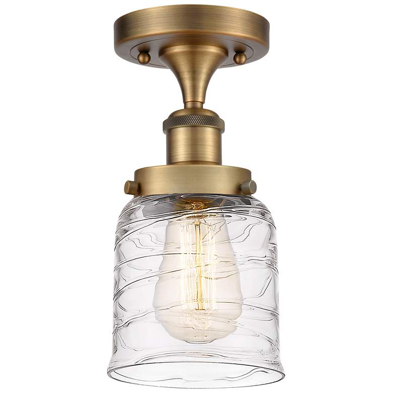 Image 1 Ballston Urban Bell 5" Semi-Flush Mount - Brushed Brass - Deco Swirl