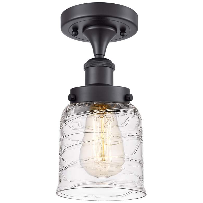 Image 1 Ballston Urban Bell 5" Semi-Flush Mount - Matte Black - Deco Swirl Sh