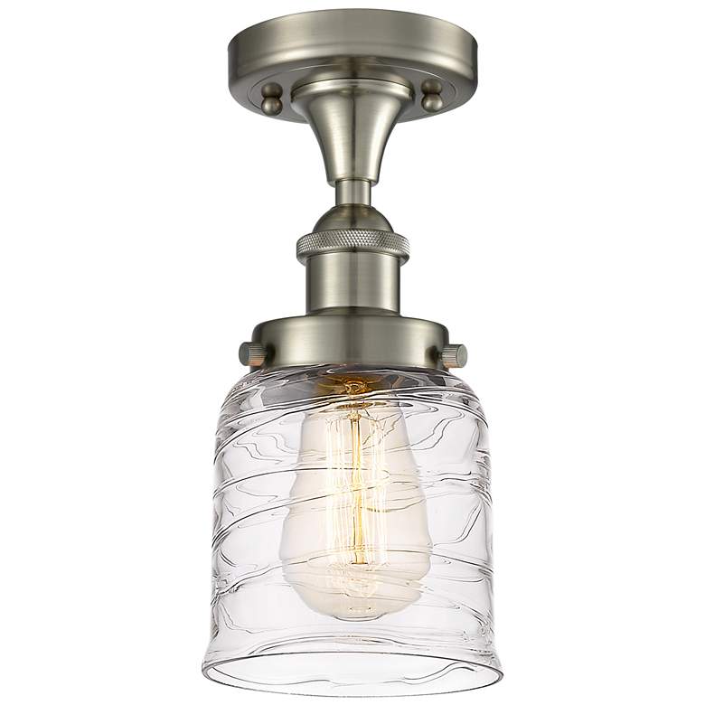 Image 1 Ballston Urban Bell 5" Semi-Flush Mount - Satin Nickel - Deco Swirl