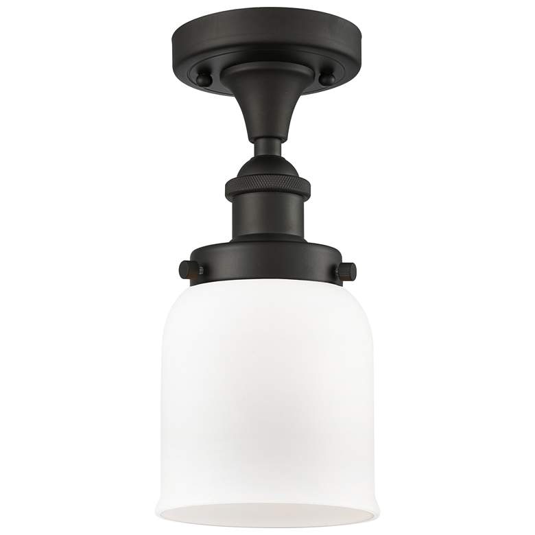 Image 1 Ballston Urban Bell 5"W Oiled Bronze Semi.Flush Mount w/ Matte White S