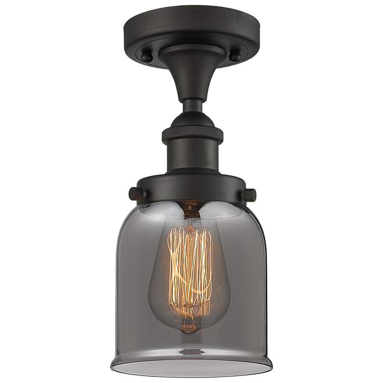 Image 1 Ballston Urban Bell 5"W Oiled Bronze Semi.Flush Mount w/ Smoke Shade
