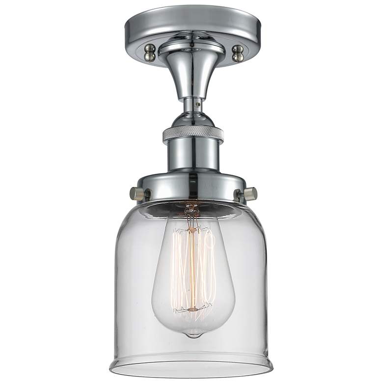 Image 1 Ballston Urban Bell 5"W Polished Chrome Semi.Flush Mount w/ Clear Shad