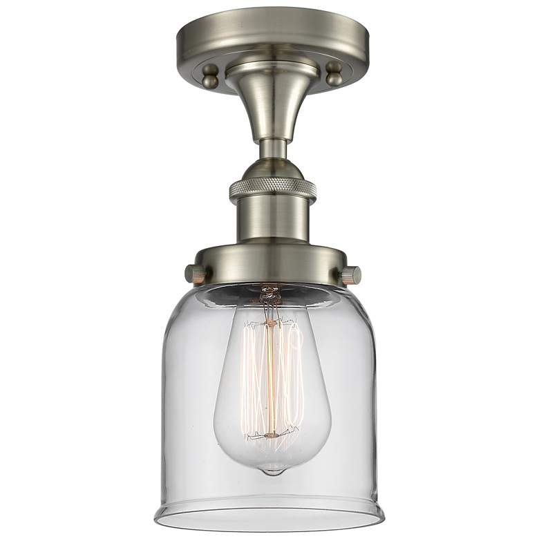 Image 1 Ballston Urban Bell 5"W Satin Nickel Semi.Flush Mount w/ Clear Shade