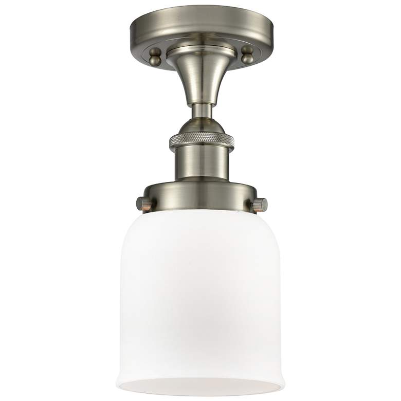 Image 1 Ballston Urban Bell 5"W Satin Nickel Semi.Flush Mount w/ Matte White S